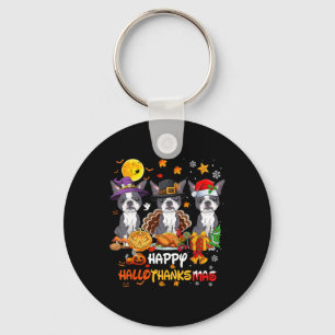 Boston Terrier Dog Happy Halloween Thanksgiving Ch Key Ring
