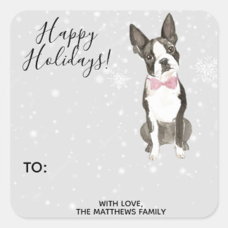 Boston Terrier Dog Holiday Christmas Gift Tag