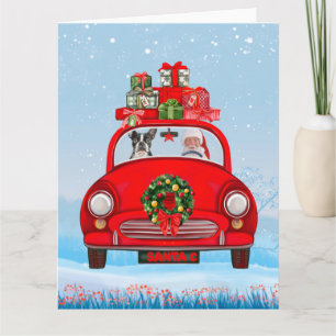 Boston Terrier Dog In Car With Santa Claus  Card