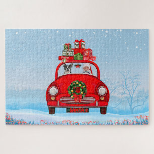 Boston Terrier Dog In Car With Santa Claus Jigsaw Puzzle