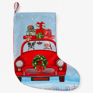 Boston Terrier Dog In Car With Santa Claus Small Christmas Stocking