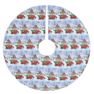 Boston Terrier dog In Christmas Delivery Truck Brushed Polyester Tree Skirt