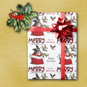 Boston Terrier Dog in Christmas Gift Bag Wrapping Paper