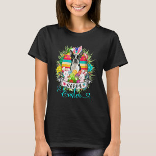 Boston Terrier Dog In Easter Eggs Basket Bunnies E T-Shirt