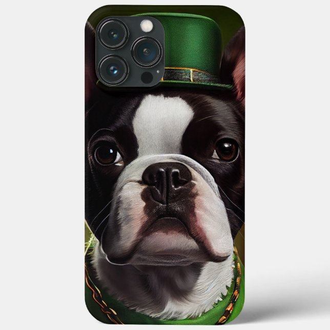 Boston Terrier dog in St. Patrick's Day Dress Case-Mate iPhone Case (Back)