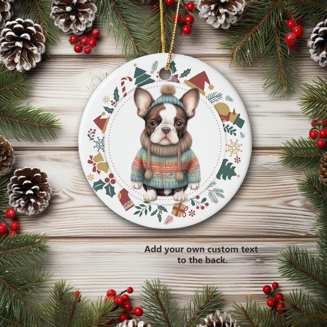 Boston Terrier Dog in Winter Sweater Christmas Ceramic Tree Decoration (Creator Uploaded)
