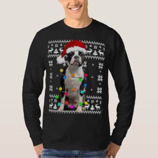 Boston Terrier Dog Lights Ugly Puppy Santa Hat Chr T-Shirt