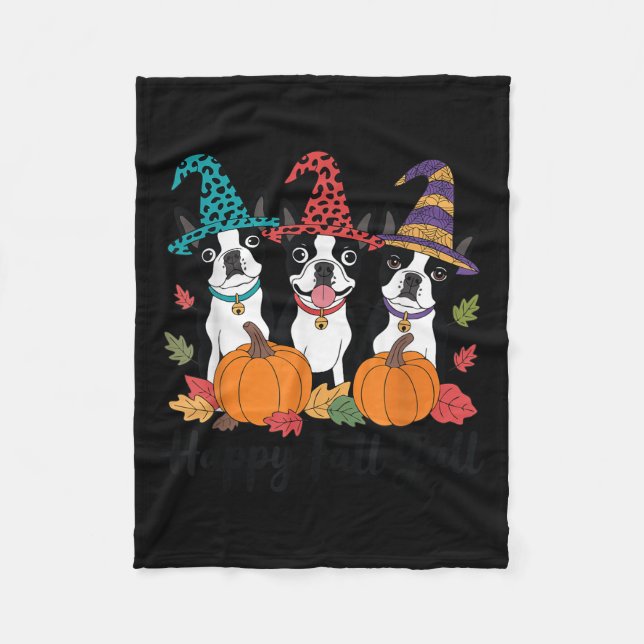 Boston Terrier Dog Lover Fall Ya'll Halloween Cost Fleece Blanket (Front)