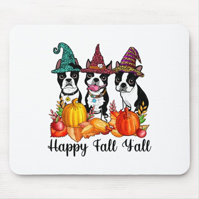 Boston Terrier Dog Lover Fall Ya'll Halloween Cost Mouse Pad (Front)