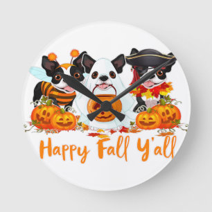 Boston Terrier Dog Lover Fall Yall Halloween Costu Round Clock