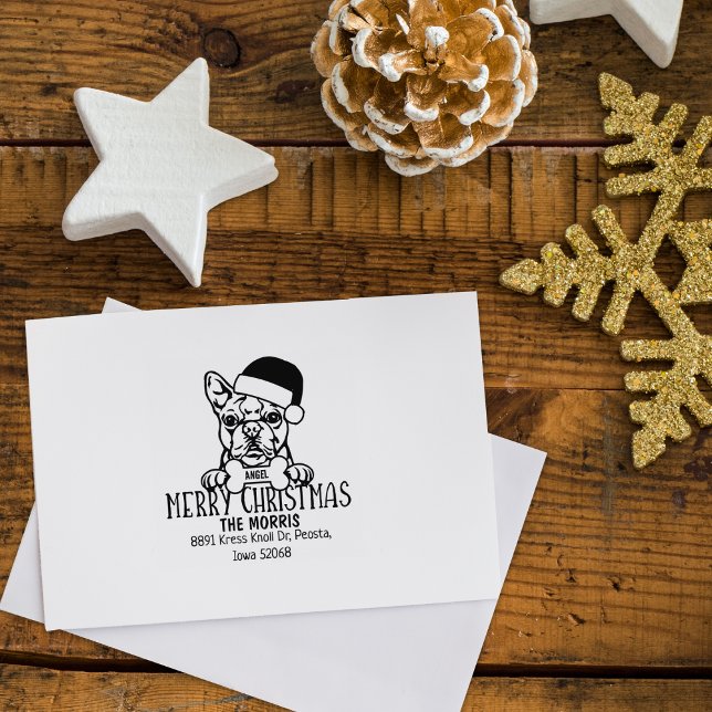Boston Terrier Dog Merry Christmas Return Address  Rubber Stamp (Creator Uploaded)