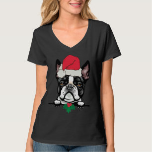 Boston Terrier Dog Merry Christmas T-Shirt