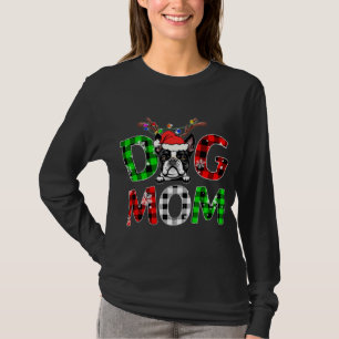 Boston Terrier Dog Mum Buffalo Plaid Xmas Reindeer T-Shirt