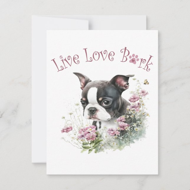 Boston Terrier Dog Mum Floral Card (Front)