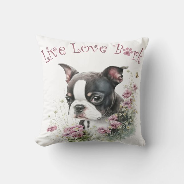 Boston Terrier Dog Mum Floral Cushion (Front)