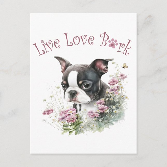 Boston Terrier Dog Mum Floral Postcard (Front)