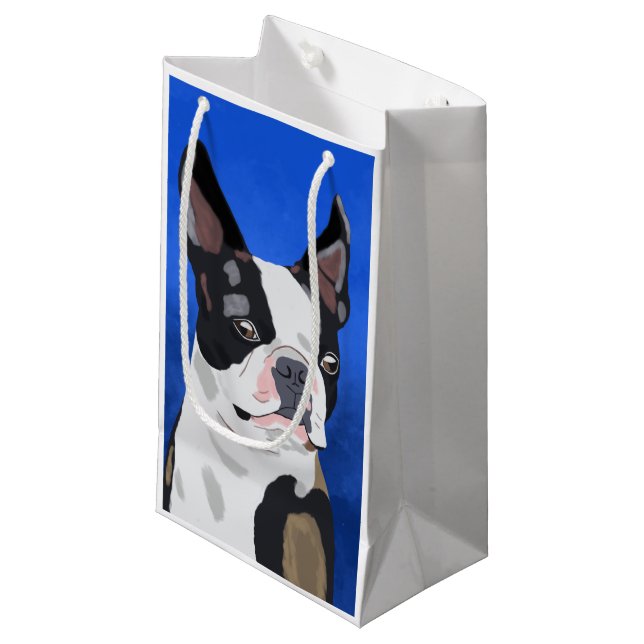 Boston Terrier Dog Oil Painting Art Portrait Small Gift Bag (Front Angled)