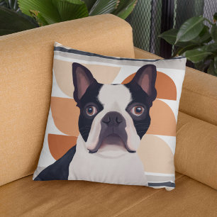 Boston Terrier Dog – Orange Geometric Cushion