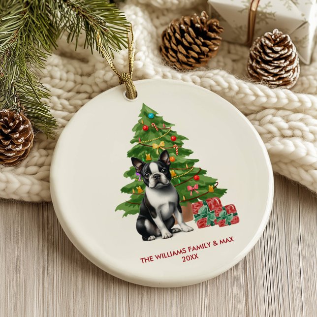  Boston Terrier Dog Personalised Christmas Ceramic Tree Decoration (Creator Uploaded)