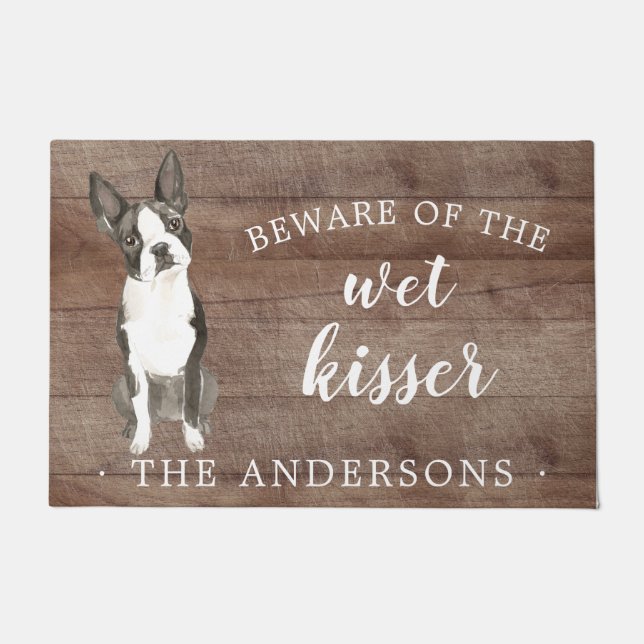 Boston Terrier Dog Personalised Door Mat (Front)