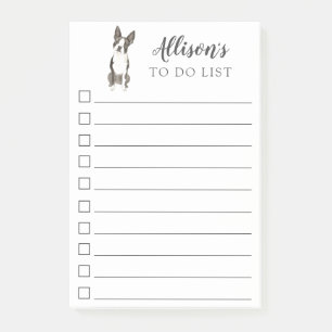 Boston Terrier Dog Personalised To Do List Post-it Notes