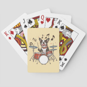 Boston Terrier Dog Playing Drums Cards