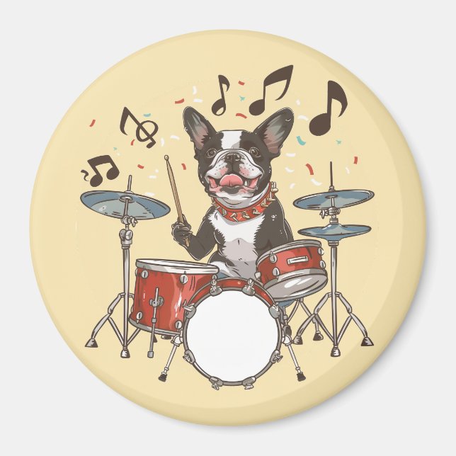 Boston Terrier Dog Playing Drums Magnet (Front)