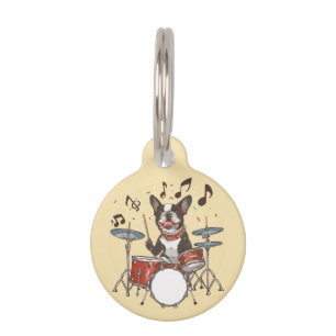 Boston Terrier Dog Playing Drums Pet Tag