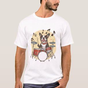Boston Terrier Dog Playing Drums T-Shirt