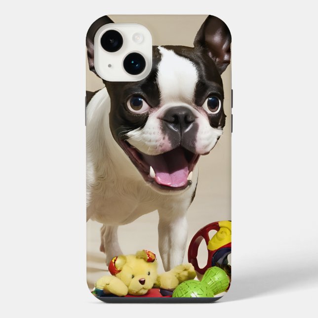 Boston Terrier Dog Playing with Toys iPhone Case (Back)