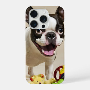 Boston Terrier Dog Playing with Toys iPhone 15 Pro Case