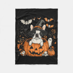 Boston Terrier Dog Pumpkin Halloween Thanksgiving  Fleece Blanket