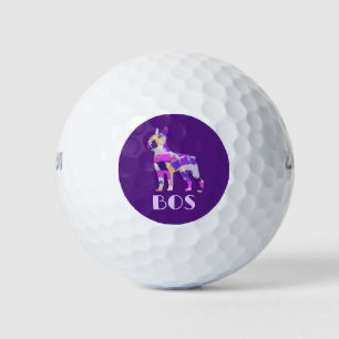 Boston Terrier Dog Purple Silhouette Monogrm Golf Balls