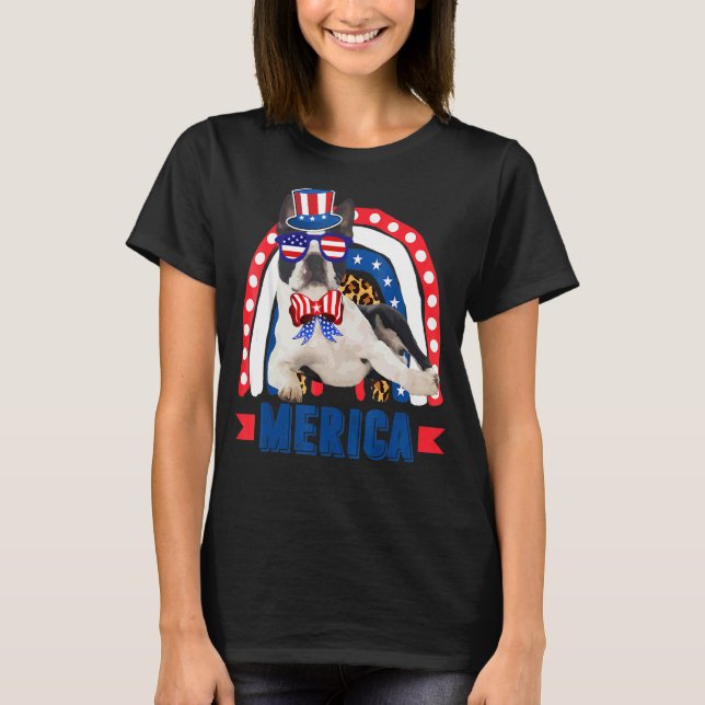Boston Terrier Dog Rainbow Leopard Merica Flag 4th T-Shirt (Front)