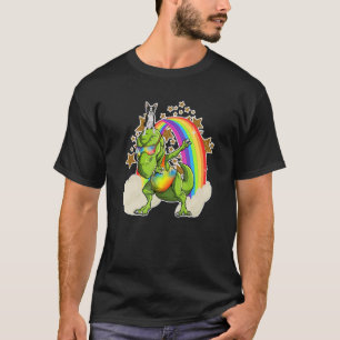 Boston Terrier Dog Rides Dancing Rex & Rainbow Clo T-Shirt