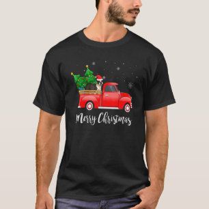 Boston Terrier Dog Riding Red Truck Christmas T-Shirt