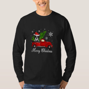 Boston Terrier Dog Riding Red Truck Merry Christma T-Shirt