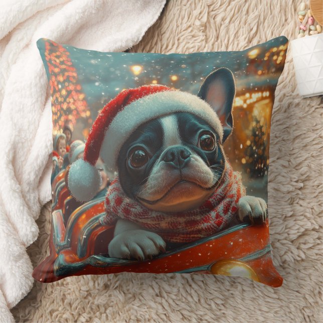 Boston Terrier Dog Roller Coaster Christmas Cushion (Blanket)