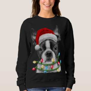 Boston Terrier Dog Santa Christmas Tree Lights Xma Sweatshirt