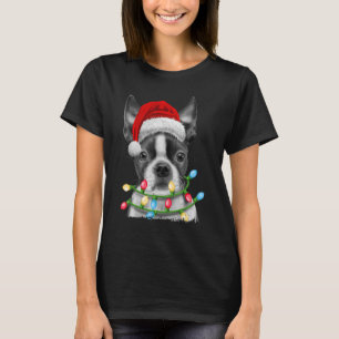Boston Terrier Dog Santa Christmas Tree Lights Xma T-Shirt