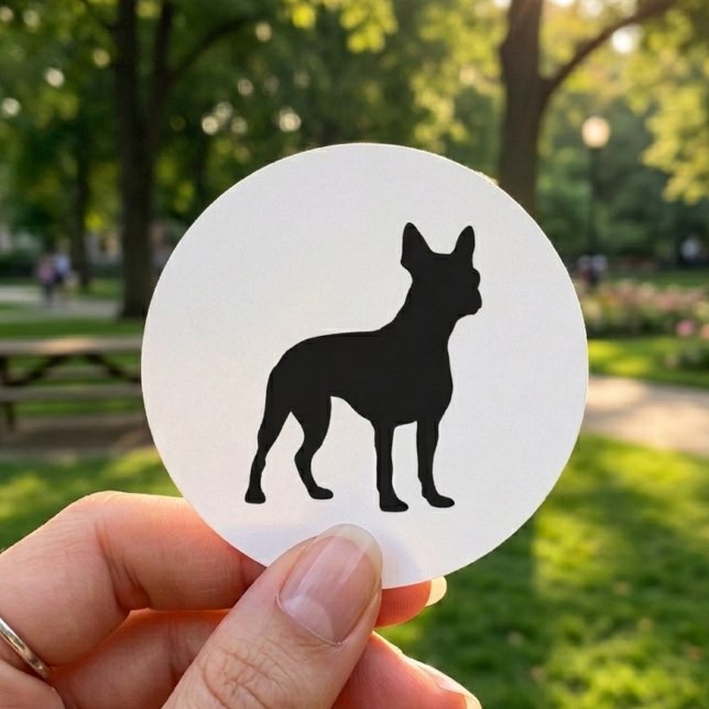 Boston Terrier Dog Silhouette  Classic Round Sticker (boston terrier silhouette sticker)