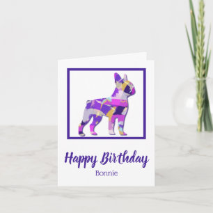Boston Terrier Dog Silhouette Cute Purple PY&B Card