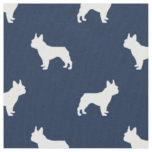 Boston Terrier dog silhouette navy blue Fabric (Close Up)