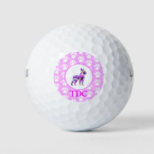 Boston Terrier Dog Silhouette Paw Pink PY&B Golf Balls
