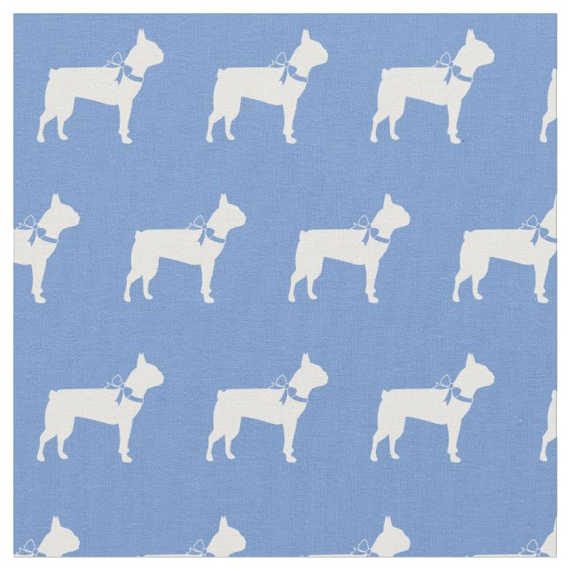 Boston Terrier Dog Silhouette Pet Light Blue Fabric (Close Up)