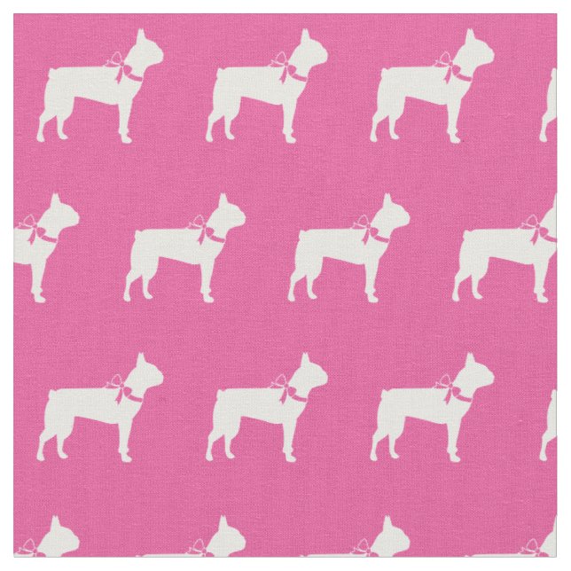 Boston Terrier Dog Silhouette Pet pink Fabric (Close Up)