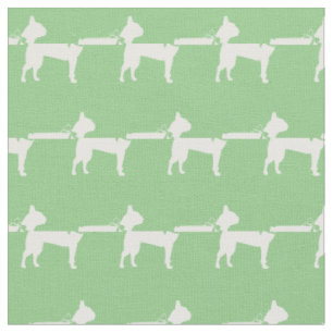 Boston Terrier Dog Silhouette Pet Sage Green Fabric