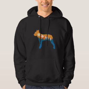 Boston Terrier Dog Silhouette Sunset Nature Mounta Hoodie