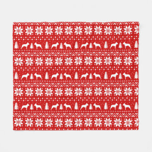 Boston Terrier Dog Silhouettes Christmas Holiday Fleece Blanket