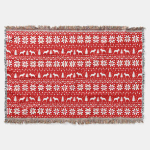 Boston Terrier Dog Silhouettes Christmas Holiday Throw Blanket